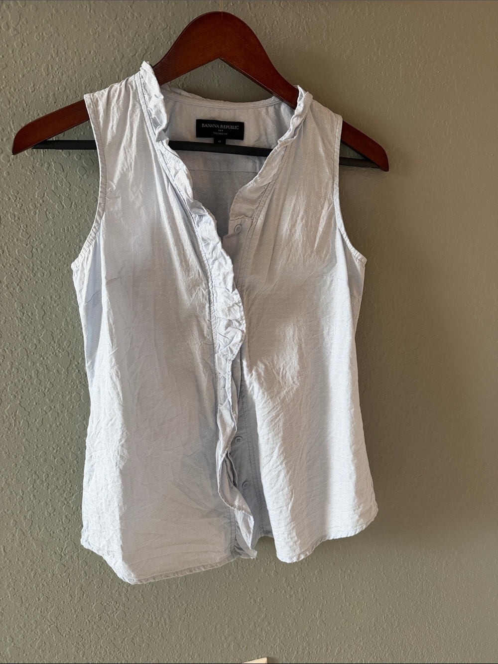 Banana Republic Light Blue Ruffle-Trim Sleeveless Button Front Top